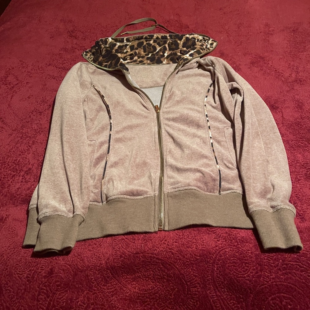 Calvin Klein Taupe Bomber Jacket with Leopard Lining pantsuit